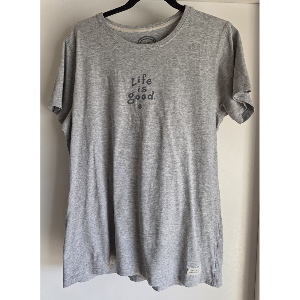 Life is Good Women's T-Shirt Size L Grey Short Sleeve Round Neck Casual Tee Top